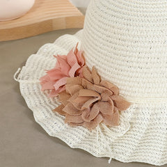 Flower Decor Ruffles Sun Hat Solid UV Protection Straw Hats