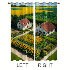 2pcs Cartoon Sunflower Village Curtain - Window Curtain for Outdoor Shelter