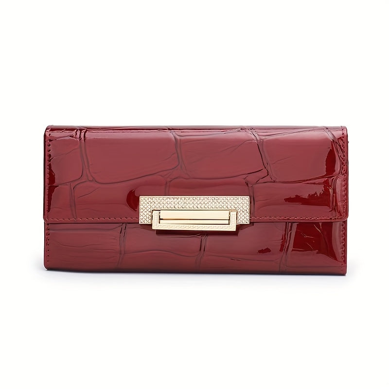 Stylish Leather Wallet with Glossy Stone Pattern & Clasp