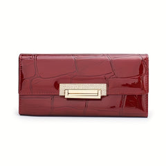 Stylish Leather Wallet with Glossy Stone Pattern & Clasp