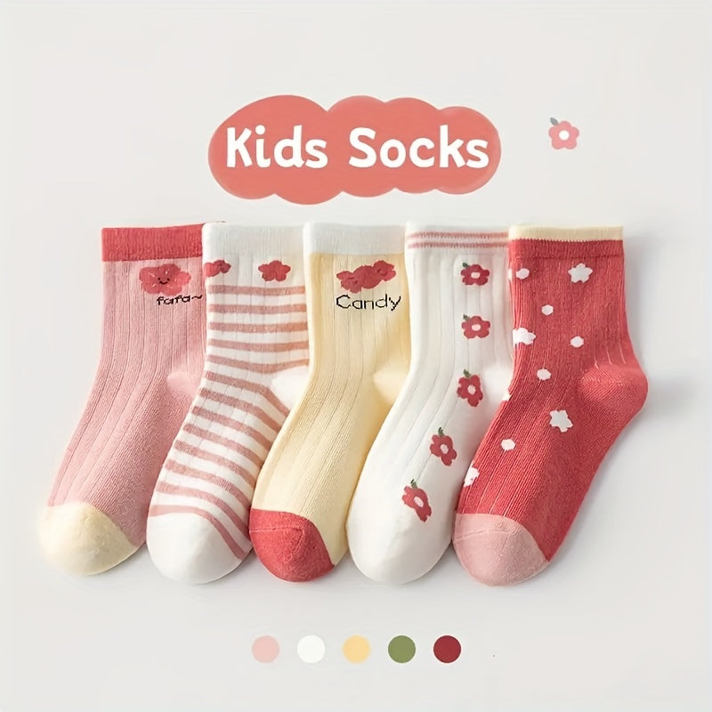 10 Pairs Girl's Heart Knit Socks, Cute Crew Cotton Blend