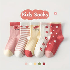 10 Pairs Girl's Heart Knit Socks, Cute Crew Cotton Blend