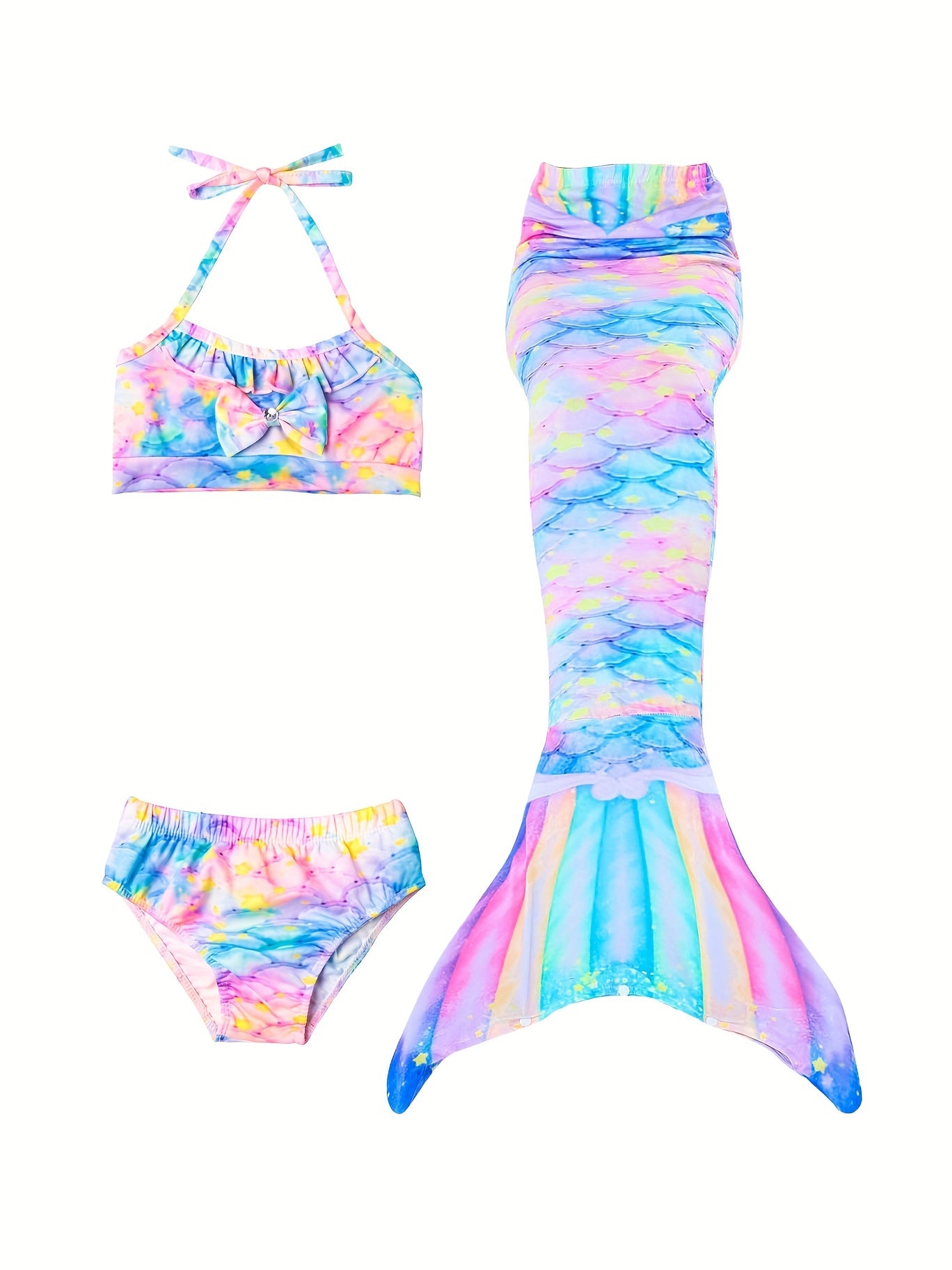 Girl's Mermaid Swimsuit 3pcs Tie Dye Halter Bikini Set