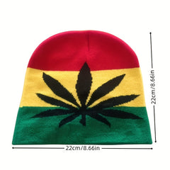 Warm Maple Leaf Knitted Beanie Hat for Winter Sports