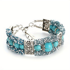 Vintage Faux Turquoise Beads Carved Bracelet Bangle Jewelry for Teen Girls