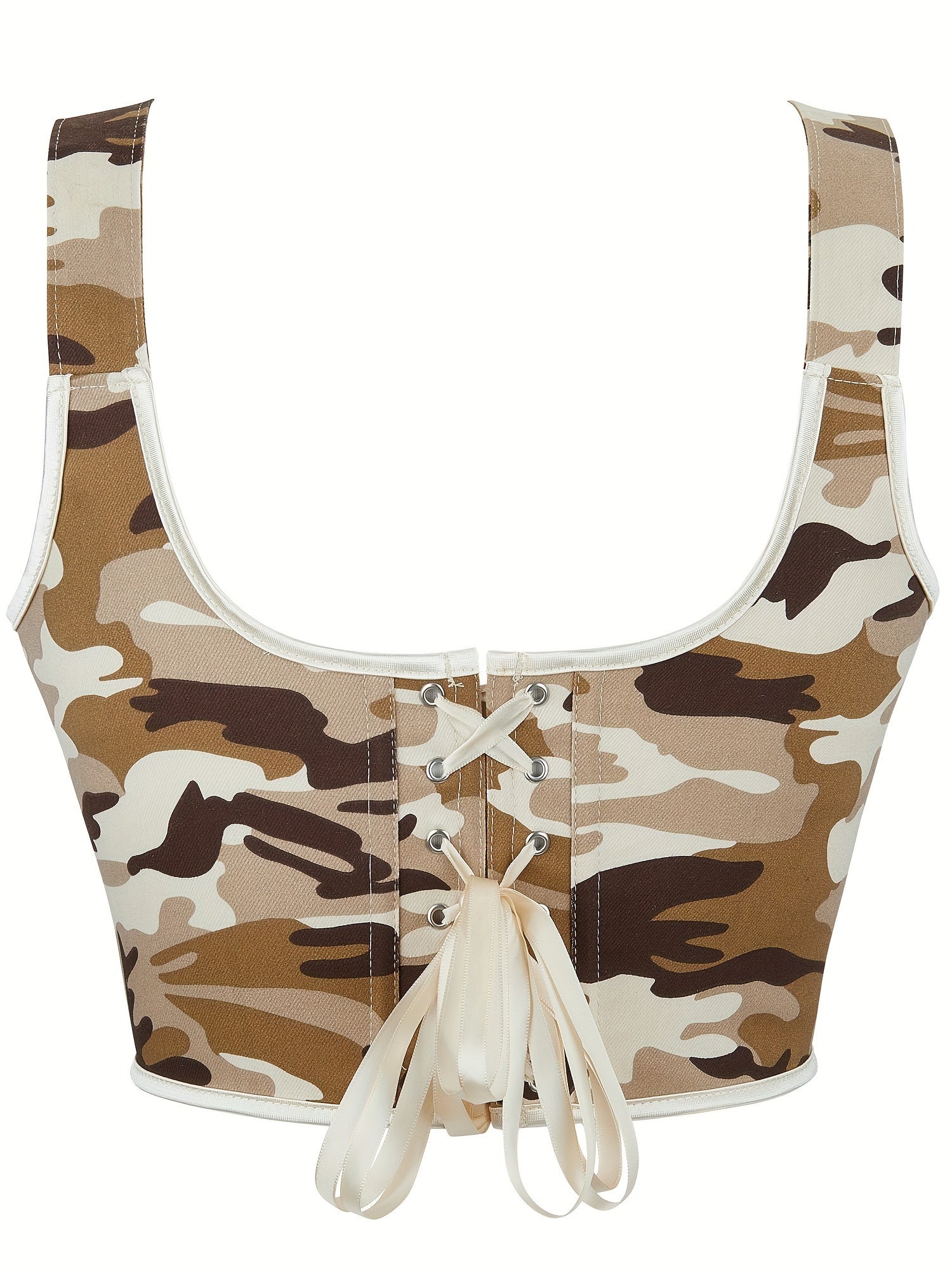 Camo Print Corset Top Sexy Squared Neck Sleeveless Top
