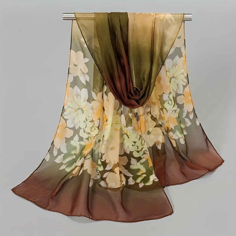 Boho Floral Printed Chiffon Scarf Silky Shawl