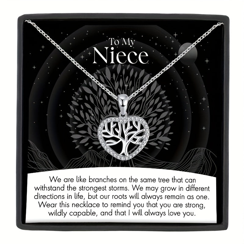 Heart Tree Pendant Necklace With Message Card For Niece