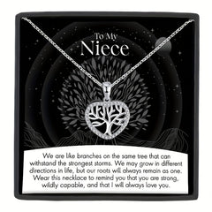 Heart Tree Pendant Necklace With Message Card For Niece