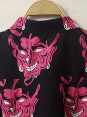 Demon Pattern Short Sleeve Shirt Men's Casual Button Up Shirt
