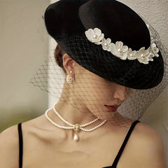 Vintage Fedora Cap French Veil Flower Hat Bridal Headwear