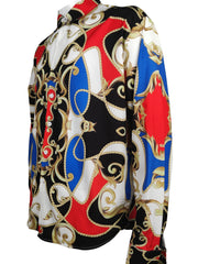Baroque Style Print Men's Casual Button Up Long Sleeve Shirt