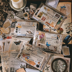 200pcs Washi Paper Old Century Literature Flowers Astronomy Geography Decoration