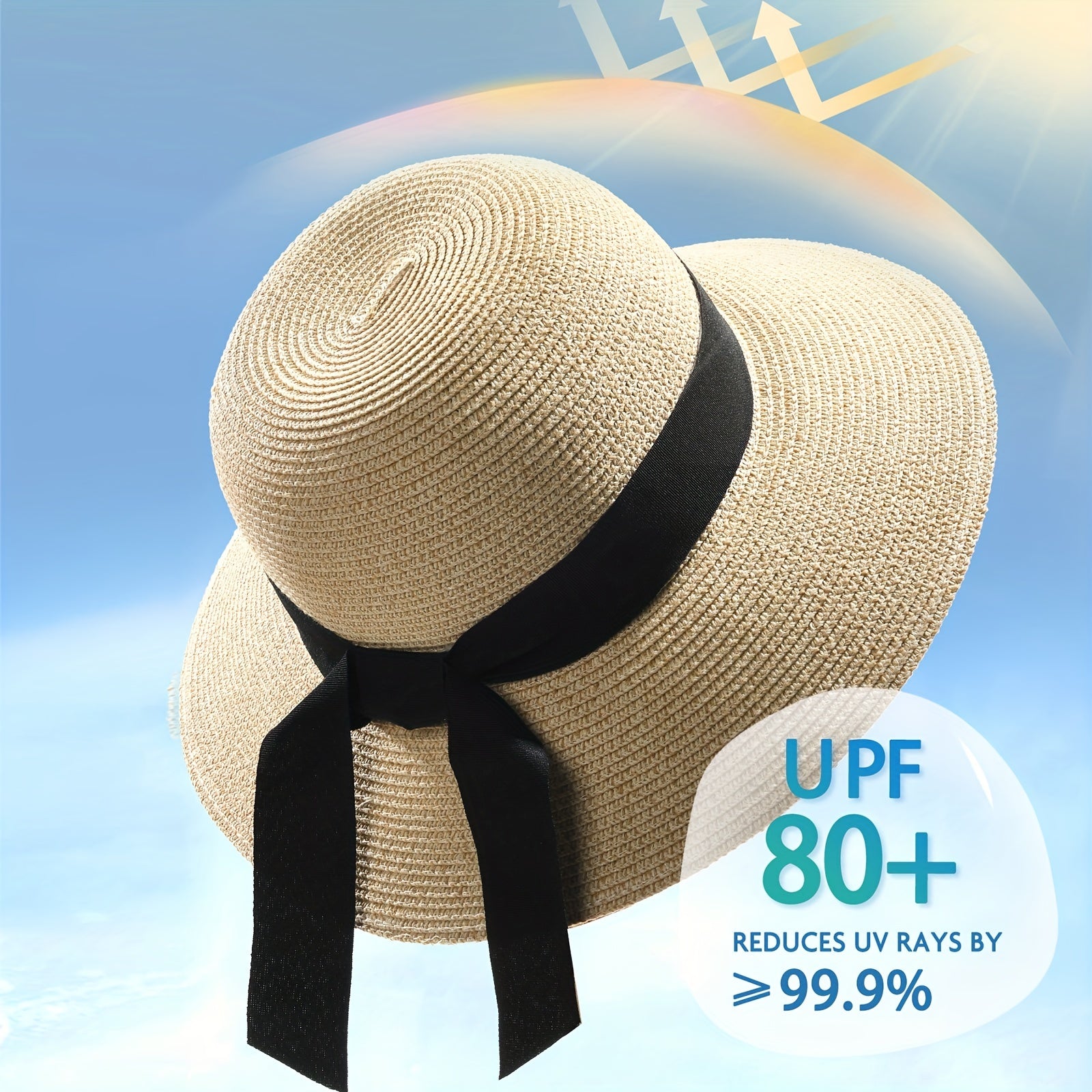 UPF50 Sun Hat Ribbon Bowknot Straw Hat French Style Wide Brim