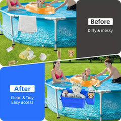Poolside Storage Basket with Cup Holder Hooks for Frame Pools