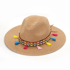 Vintage Spanish Straw Hat Tassel Rope Cowboy Hat Women