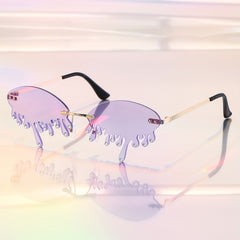Y2K Tears Flame Sunglasses Rhinestone Rimless Glasses