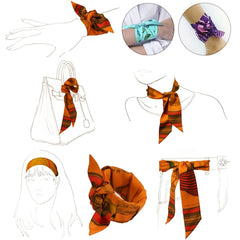 Yellow Skinny Scarf & Hair Tie Set, Plaid Print, Neckerchief Twilly Ribbon
