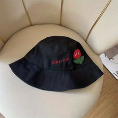 Tulip Embroidery Cartoon Bucket Hat for Women