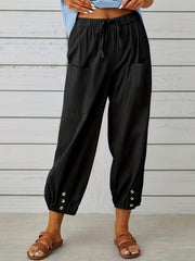 Drawstring Waist Wide Leg Pants Pocket Casual Pants