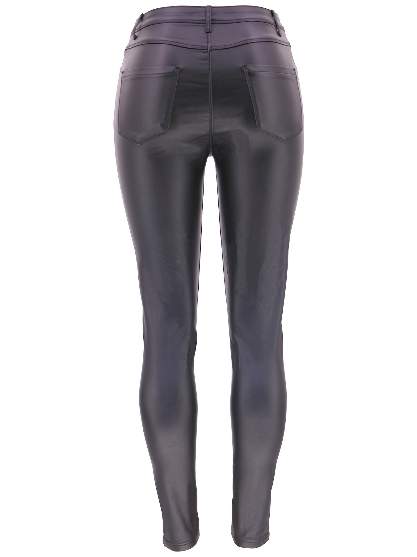 Faux Leather Look Denim Fabrics Stacked Jeans High Rise Tight Fit