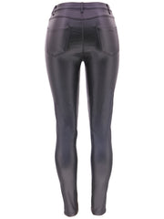 Faux Leather Look Denim Fabrics Stacked Jeans High Rise Tight Fit