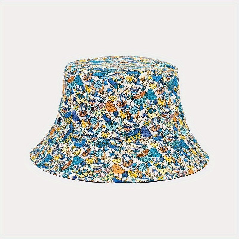 Colorful Mushroom Print Bucket Hat Lightweight Sunscreen Basin Hat