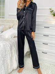 Contrast Trim Pajama Set Long Sleeve Top & Pants