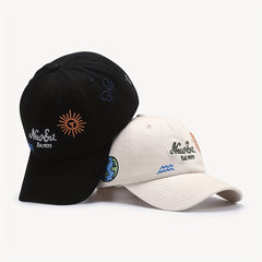 Sun Earth Embroidery Baseball Cap Curved Brim Dad Hats Lightweight Sports