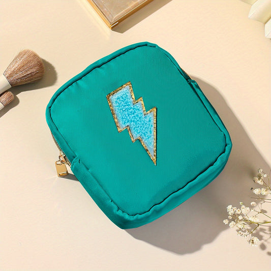 Preppy Embroidered Patch Makeup Pouch