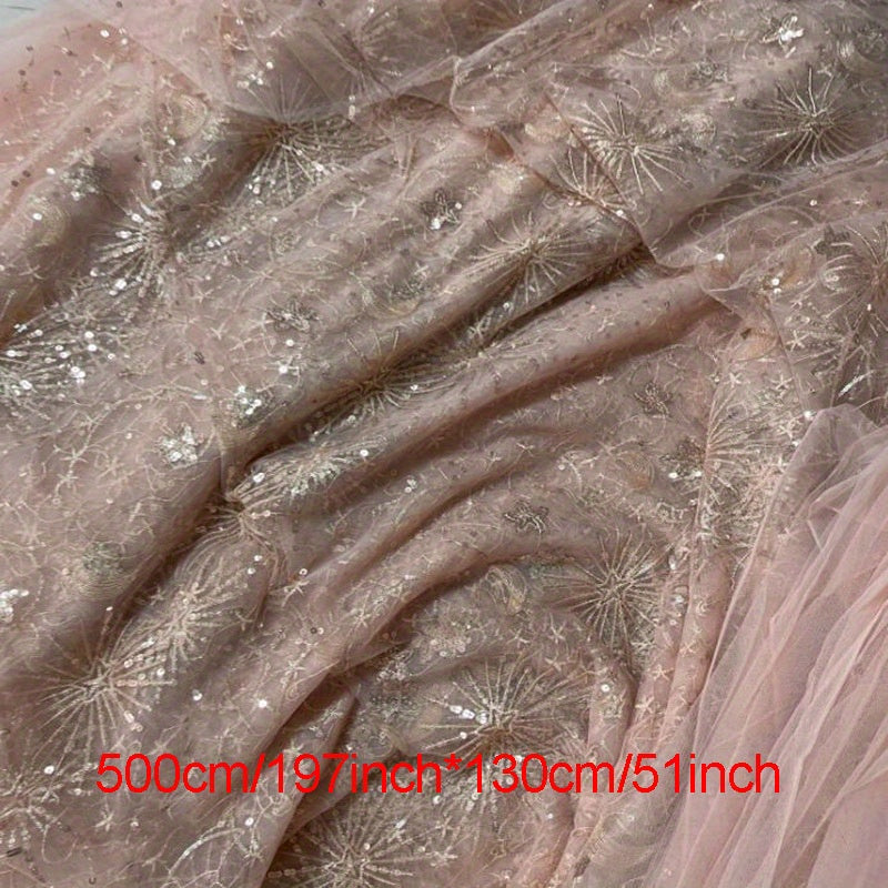 Fairy Star Moon Sequin Embroidery Mesh Fabric for Wedding Dress