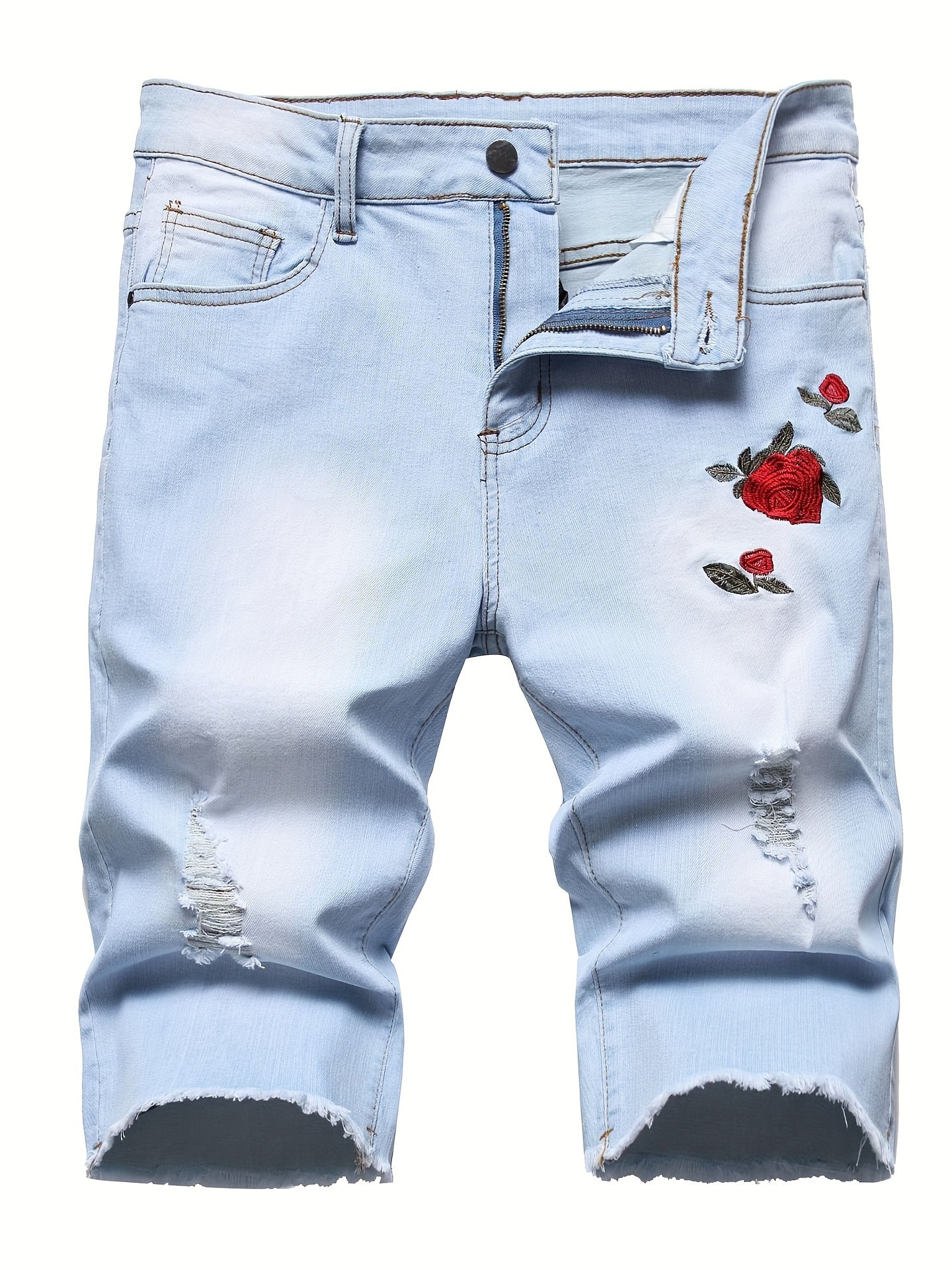 Floral Embroidery Denim Shorts Men's Casual Street Style