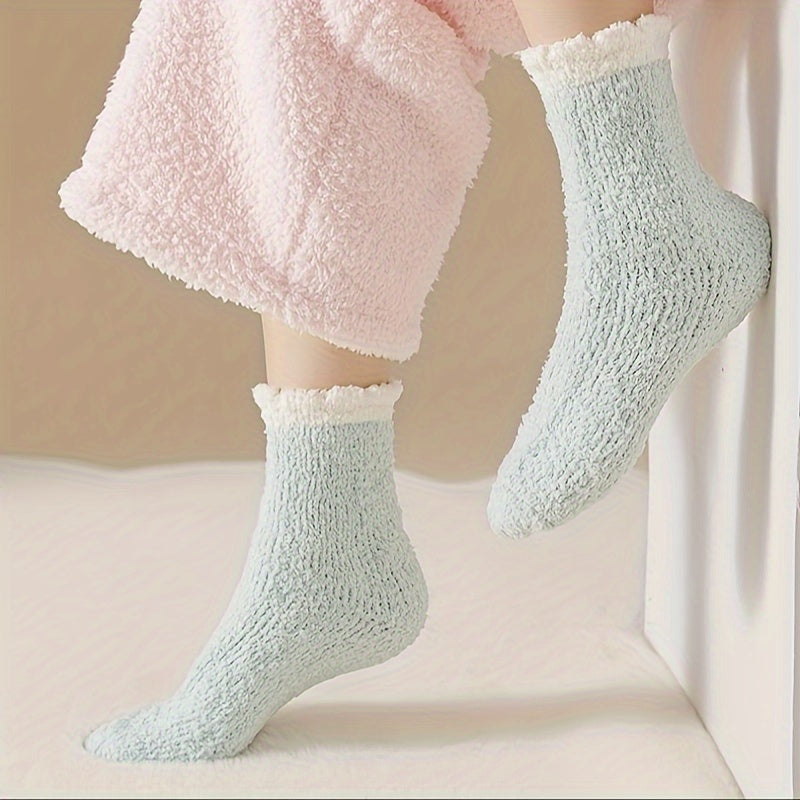 6 Pairs Colorblock Fuzzy Socks Warm Mid Tube Stockings