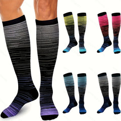 5 Pairs 15-20mmHg Striped Compression Socks for Men and Women
