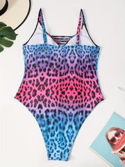 Sexy Swimsuit Ombre Leopard Print V Neck Padded One Piece