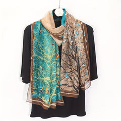 Satin Scarf Silk Soft Shawl Summer Breathable Sunscreen Wrap Vintage Printed Hea