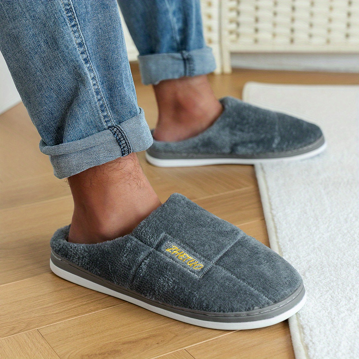 Soft Plush Cozy House Slippers Anti skid Slip on Shoes Indoor For Men