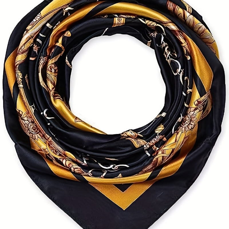 Vintage Chain Printed Square Silk Scarf Large Shawl Wrap 91X91