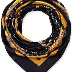 Vintage Chain Printed Square Silk Scarf Large Shawl Wrap 91X91
