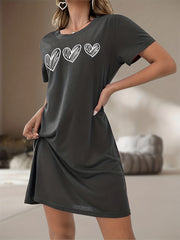 Heart Print Short Sleeve T-shirt Sleep Dress