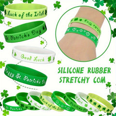 12pcs St Patrick's Rubber Wristbands - Lucky Shamrock Bracelets