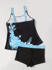 Tankini Set Floral Print Cami Top & Shorts Two Piece