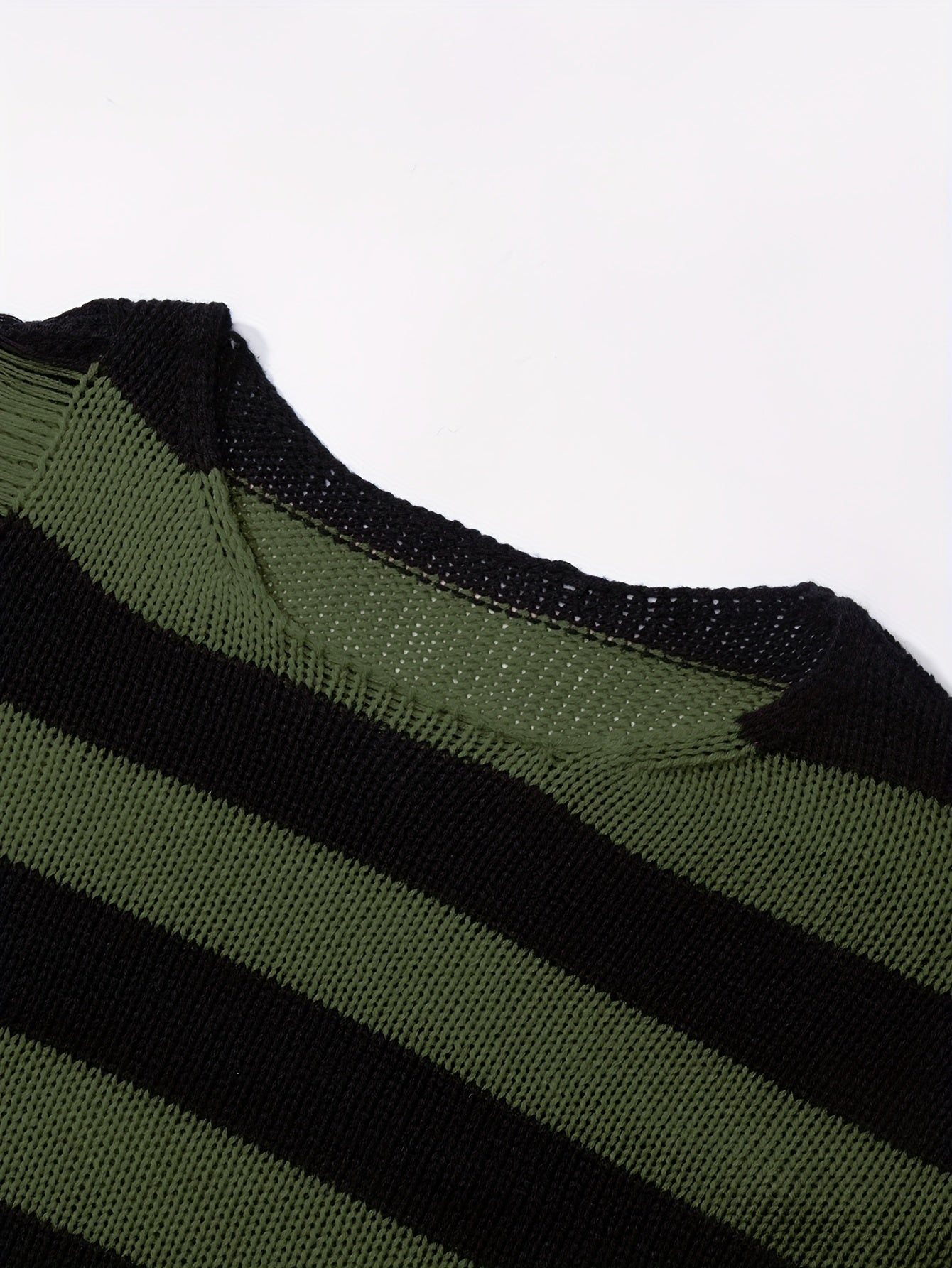 Knitted Ripped Striped Sweater Men's Warm Pullover for Fall Winter