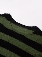 Knitted Ripped Striped Sweater Men's Warm Pullover for Fall Winter