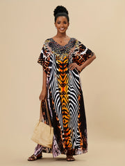 Boho Style Cover Up Dress V Neck Loose Fit Split Beachwear Kaftan