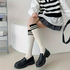 Colorblock Striped Calf Socks All match Knee High Socks Women's Stockings