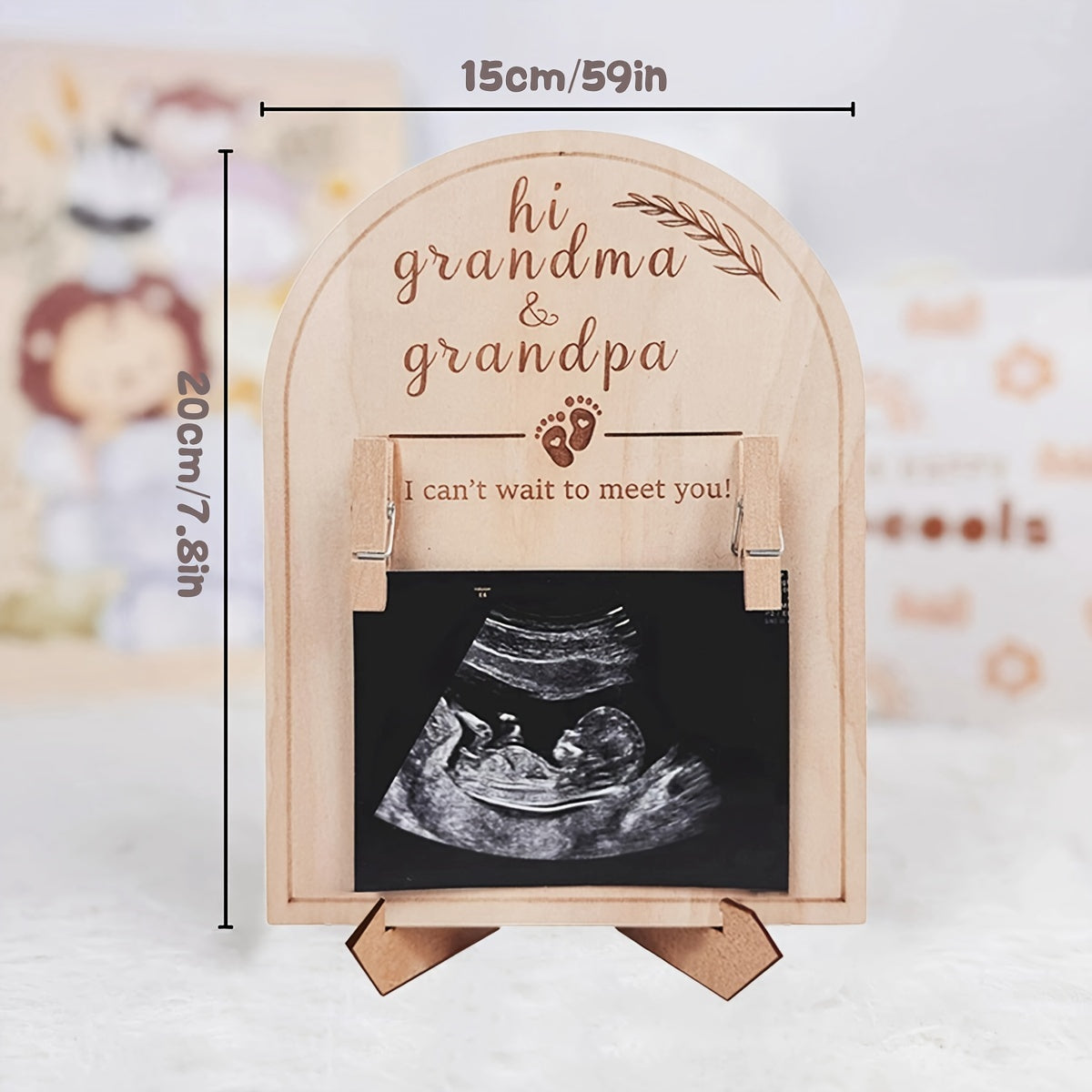 Wooden Ultrasound Photo Frame Hi Grandma & Grandpa Engraved Keepsake