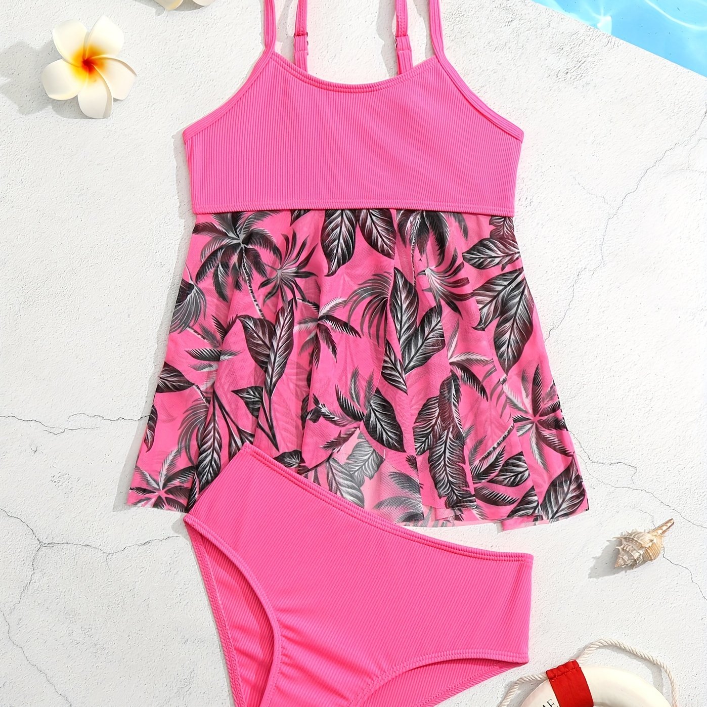 Toddler Girls Coconut Tree Graphic Cami Bikini Tankini Swimsuit