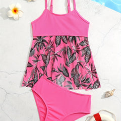 Toddler Girls Coconut Tree Graphic Cami Bikini Tankini Swimsuit
