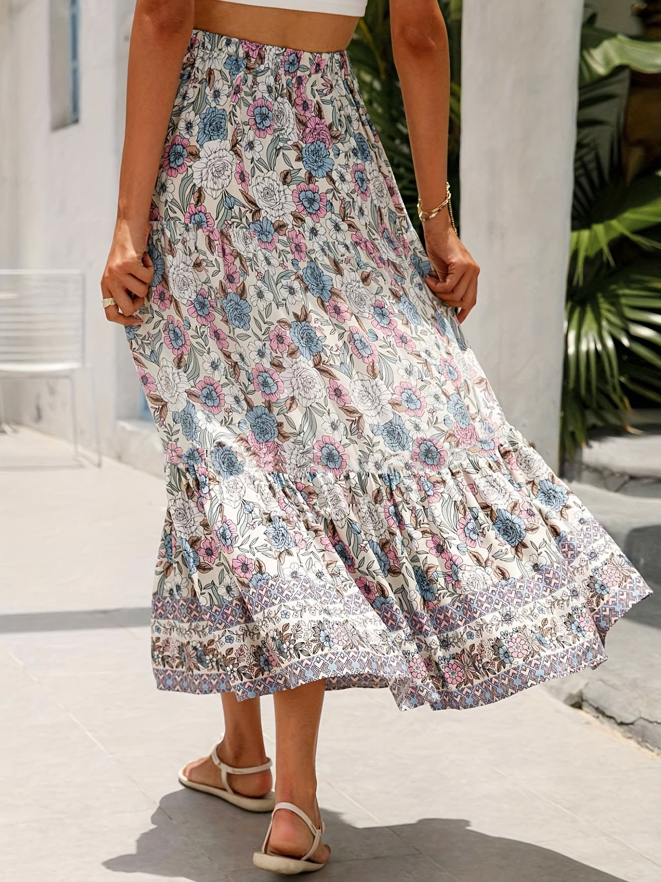 Floral Print High Waist Boho Skirt for Spring/Summer